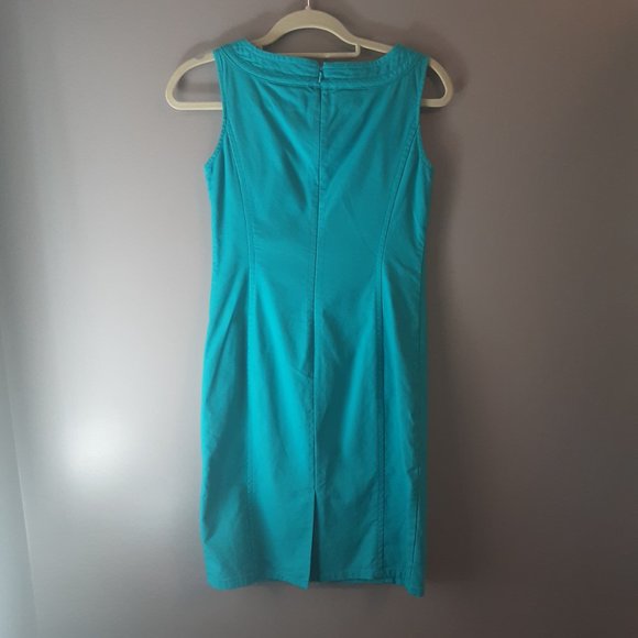 Talbot's Turquoise Blue Cotton Stretch Sleeveless Shift Dress | Size 2P - Picture 8 of 13